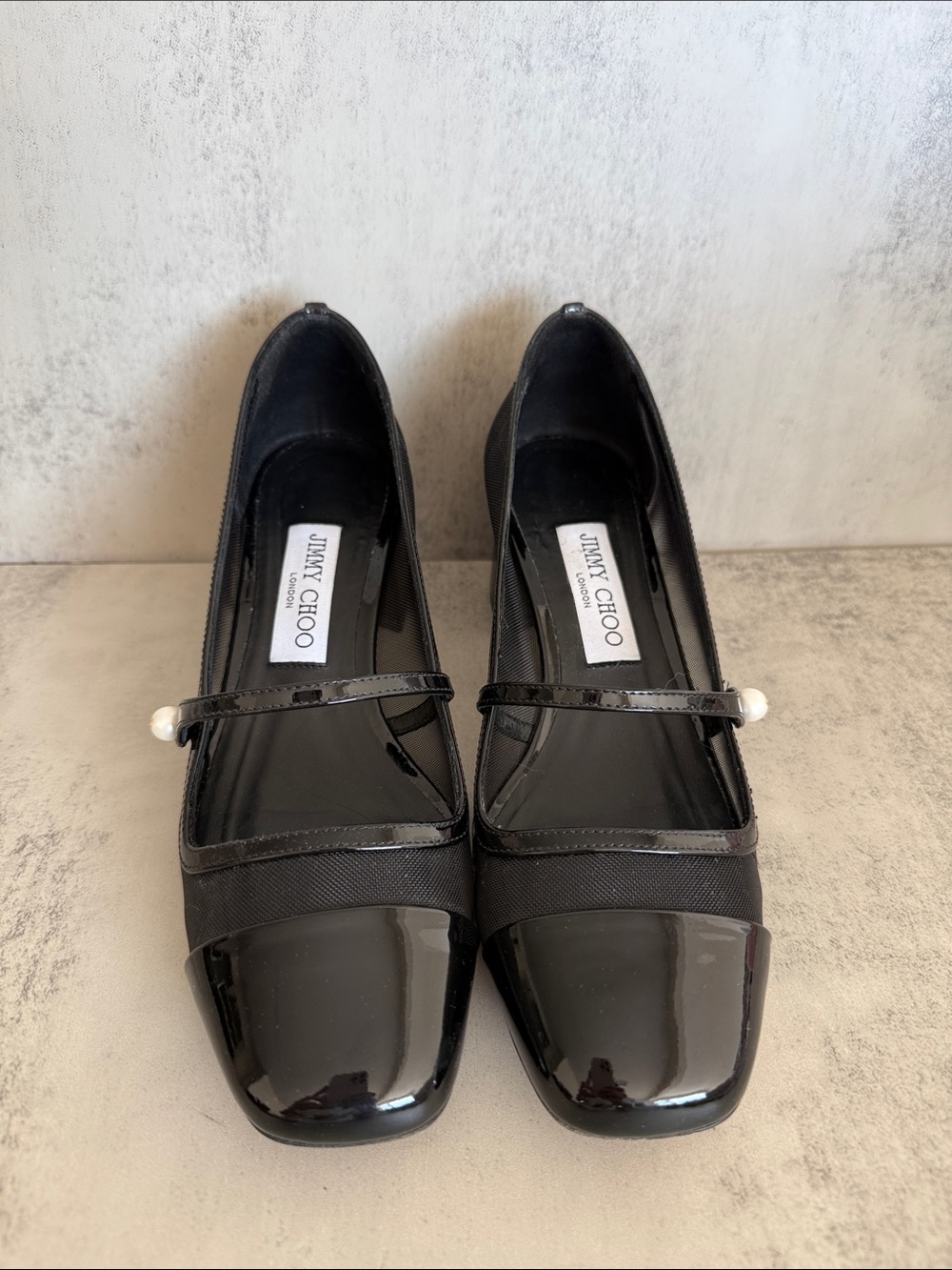 Jimmy Choo Eusa 45 Patent Leather Mesh Mary Jane Pumps Black 38 - Picture 3 of 9